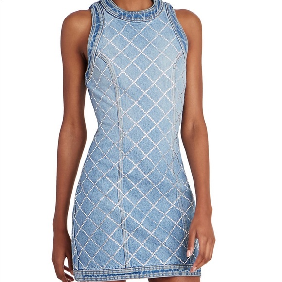 Strass Grid Denim Sleeveless Dress - Picture 4 of 13